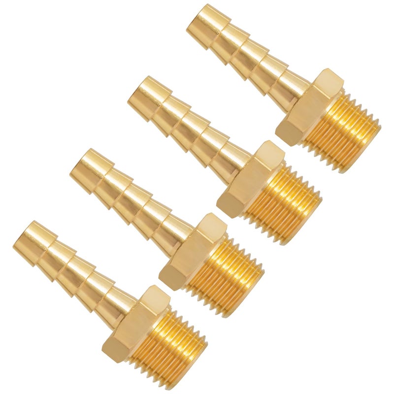 SUNGATOR 1/4 Inch Hose Barb Fittings, Brass Air Hose Fittings, 1/4'' Male NPT Pipe Thread to 1/4 Inch Barb End Pipe Adapter, 1/4'' Brass Air Line Repair Kit for Compressor, 4 Pack - Image 1